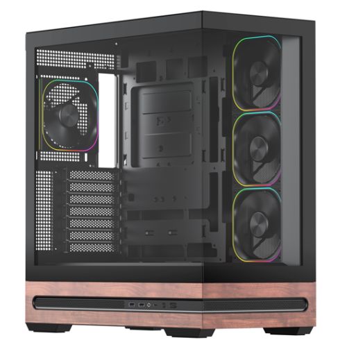 Vida Elegance Black ARGB Gaming Case w/ Glass Side & Front, ATX, Real Wood PSU Shroud, 4x ARGB PWM Fans, Fan Hub & Remote, USB-C, Asus BTF Compatible Vida Elegance Black ARGB Gaming Case w/ Glass Side & Front, ATX, Real Wood PSU Shroud, 4x ARGB PWM Fans, Fan Hub & Remote, USB-C, Asus BTF Compatible